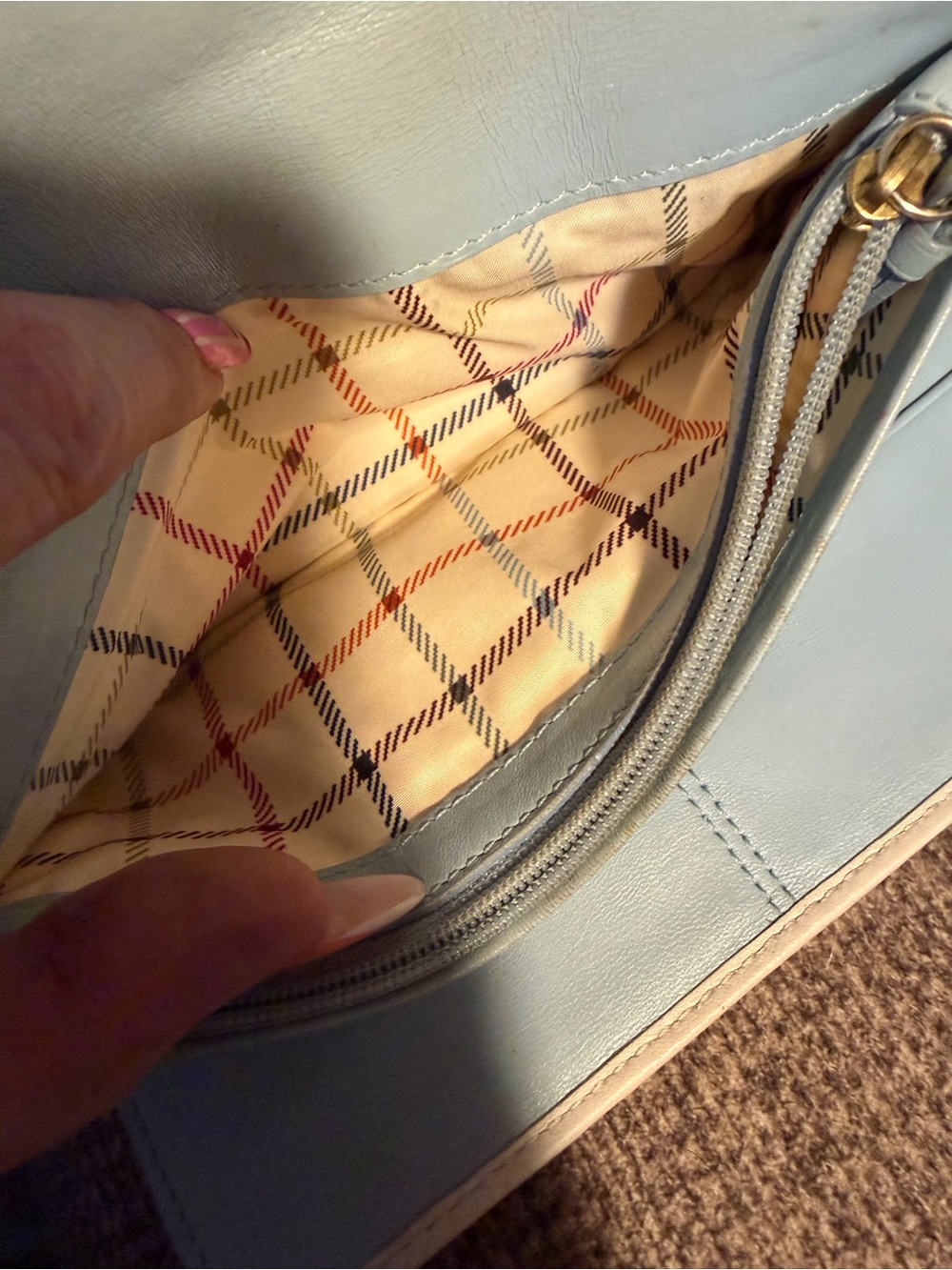 Coach Bleecker Tattersall Signature Canvas Buckle Wallet Blue White EUC - Picture 10 of 15